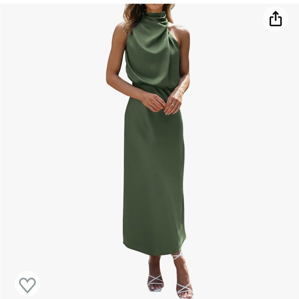Sage Mock Neck Satin Midi Dress